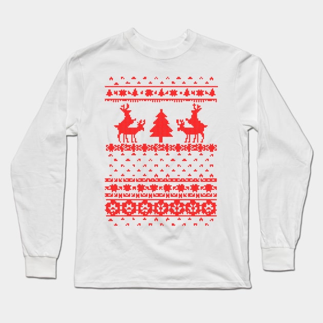 funny deer knitted christmas Long Sleeve T-Shirt by crackdesign